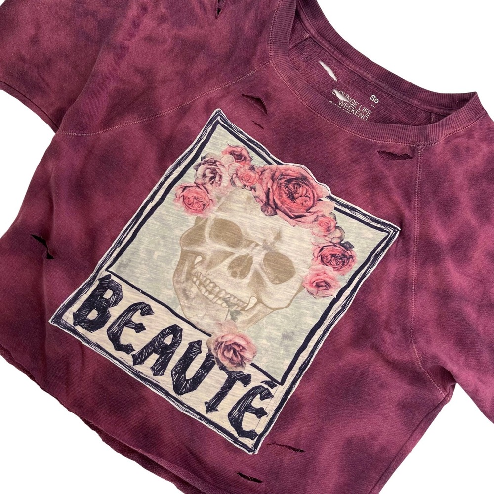 Beaute Upcycled Hand Modified Grunge Distressed Cropped Quarter Sweater 618